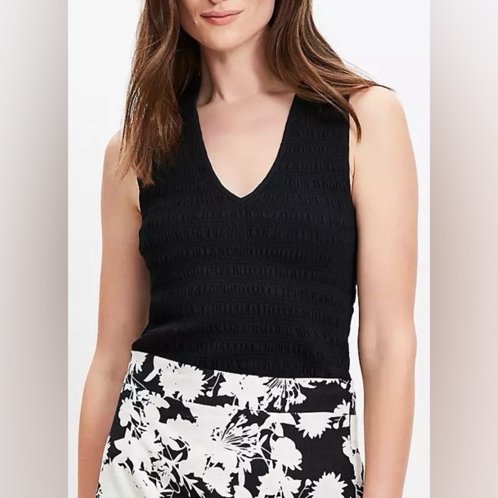 NWT Loft Black Smocked Modern Tank Top Blouse L